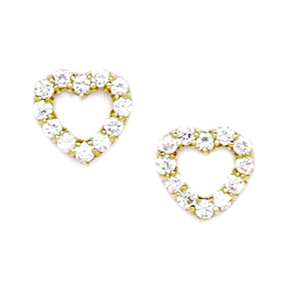 14k Yellow Gold April Clear Cubic Zirconia Love Heart Screw Back Earrings 10x10mm Stud Earring for Women