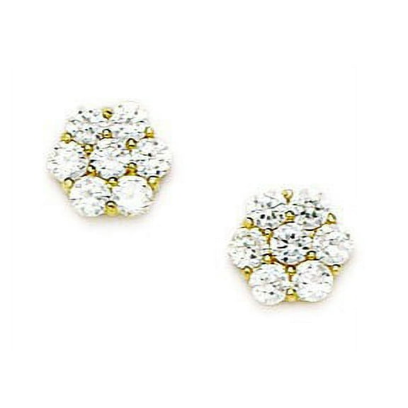 14k Yellow Gold April Clear CZ Large Flower Screw-Back Earrings - Measures 7x8mm