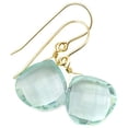 thumbnail image 1 of 14k Yellow Gold Aqua Blue Simulated Aquamarine Earrings Faceted Simple Dangle Daily Teardrops for Adult Women, 1 of 5