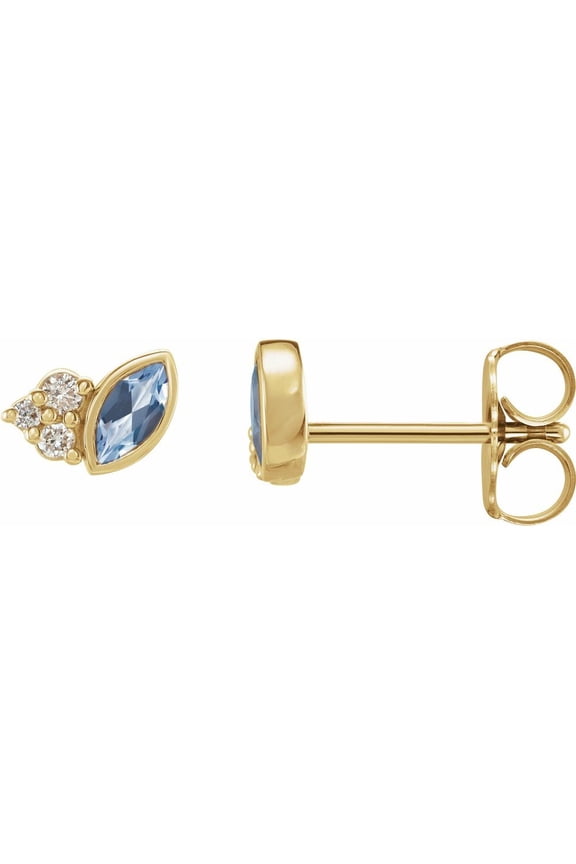 14k Yellow Gold Aquamarine and 0.05 cttw Diamond Stud Earrnigs Fine Jewelry For Women Gifts For Her (G-H, I1)