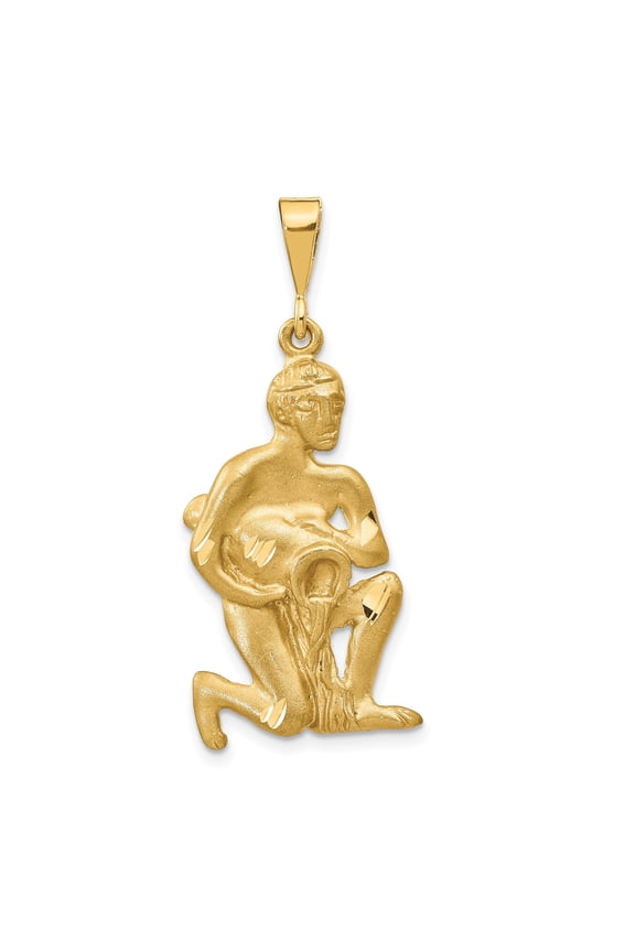 14k Yellow Gold Aquarius Water Bearer Zodiac Pendant Charm, Astrology Horoscope