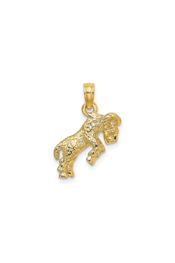 14k Yellow Gold Aries Ram Pendant for Men or Unisex, Textured Zodiac Mountain Goat Charm Symbolizing Strength and Resilience, Bold Astrology Jewelry or Horoscope Statement Necklace