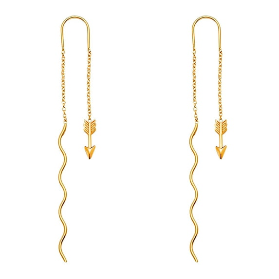 14k Yellow Gold Arrow Front and Back Long Drop Dangle Earrings 3x74mm Dangle Earring for Women