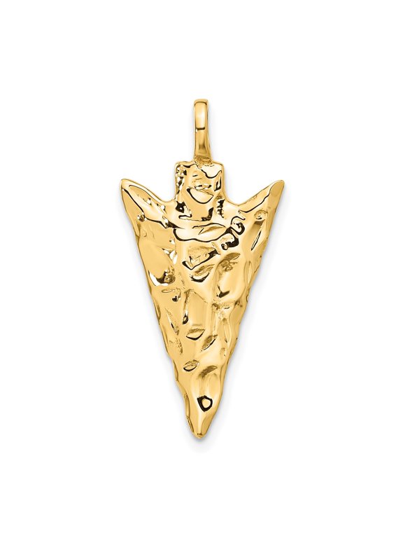 14k Yellow Gold Arrowhead Crucifix Pendant Charm, Textured Christian Jewelry for Men