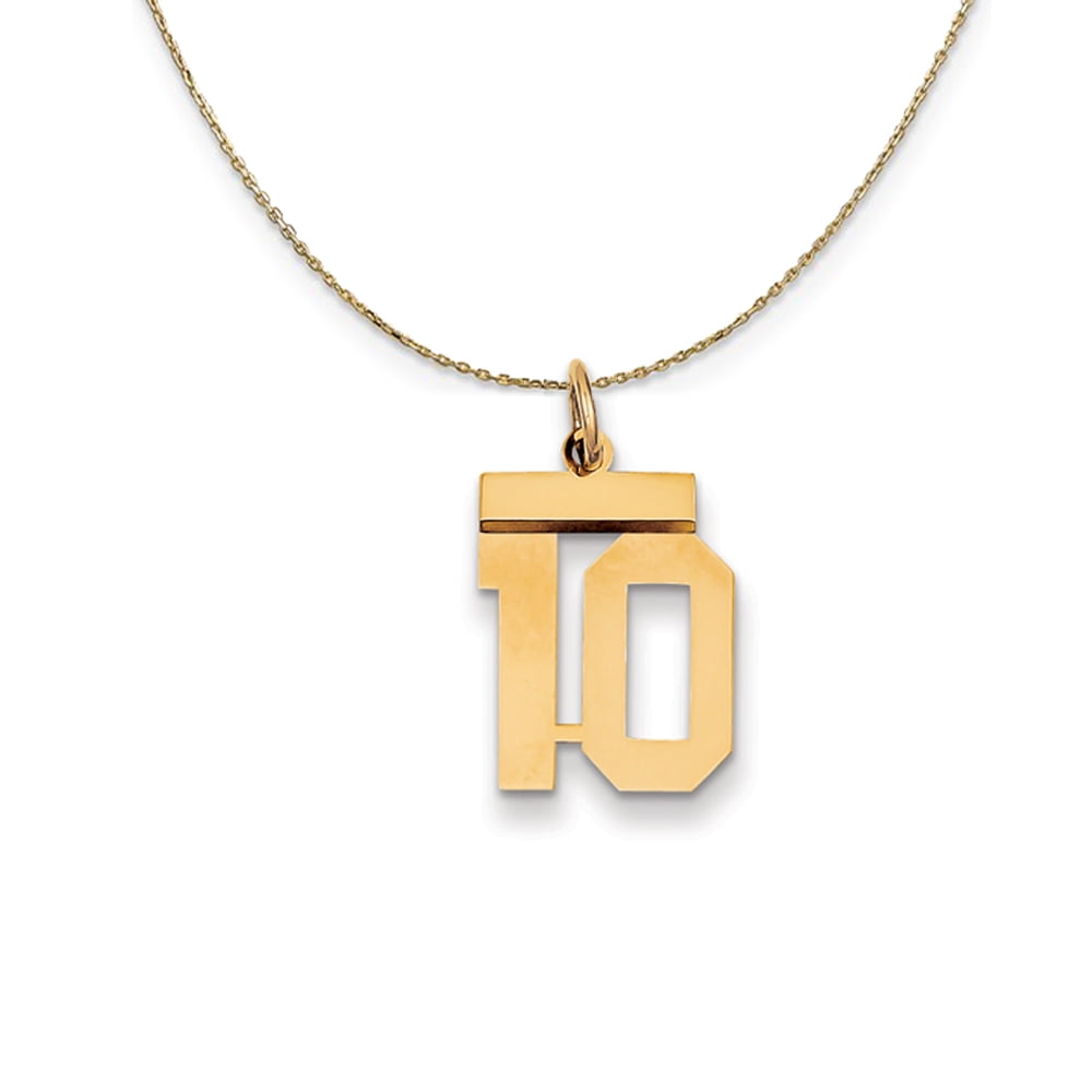 14k Yellow Gold, Athletic, Sm Polished Number 10 Necklace 22 Inch