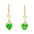 thumbnail image 1 of 14k Yellow Gold August Green CZ Large Heart Drop Leverback Earrings - Measures 24x7mm, 1 of 2