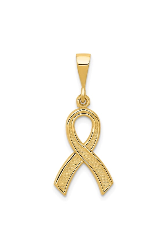 14k Yellow Gold Awareness Ribbon Pendant for Women or Unisex Wear, Polished and Textured Memorial Charm for Support, Remembrance, Advocacy, Compatible with Most Chains