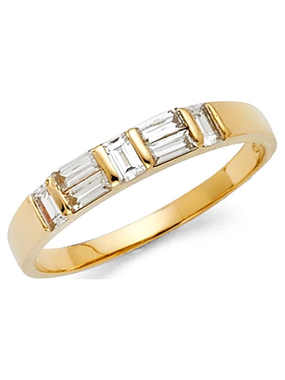 14k Yellow Gold Baguette CZ Wedding Band Bridal CZ Band Anniversary CZ Ring Channel Set Stones, Size 6.5
