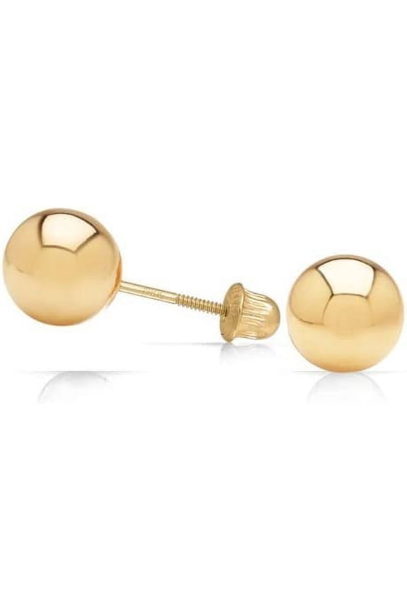 14k Yellow Gold Ball Stud Earrings with Secure and Comfortable Screw Backs