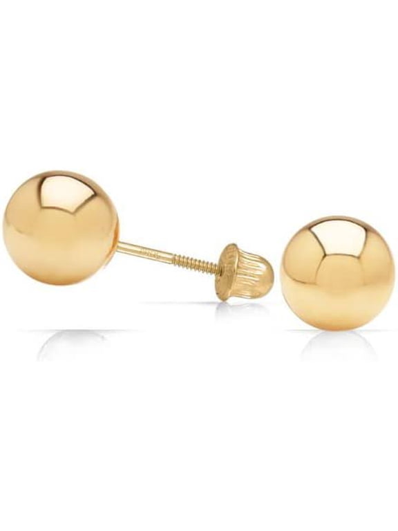 14k Yellow Gold Ball Stud Earrings with Secure and Comfortable Screw Backs