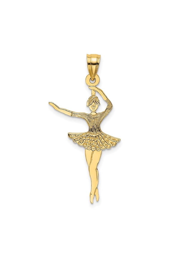 14k Yellow Gold Ballerina Pendant for Women, Ballet Dancer Jewelry Charm in Mid-Pose, Artistic Symbol of Grace and Dance, Elegant Fine Jewelry Accessory