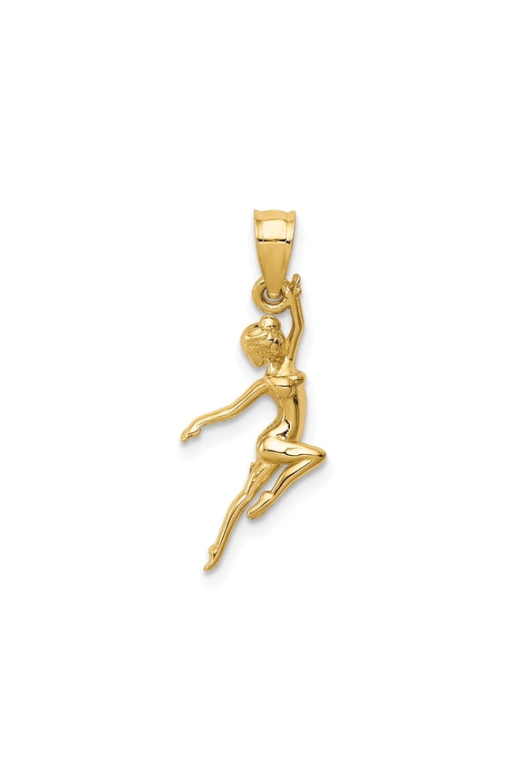14k Yellow Gold Ballerina Pendant for Women, Elegant Ballet Dancer Charm in Mid-Leap, Fine Jewelry Symbolizing Beauty, Passion, and Artistry