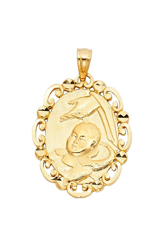 14k Yellow Gold Baptism Charm Pendant (24mm x 20mm)