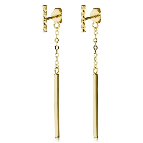 KoolJewelry 14k Yellow Gold Bar Dangle Front Back Earrings (2 inches long)