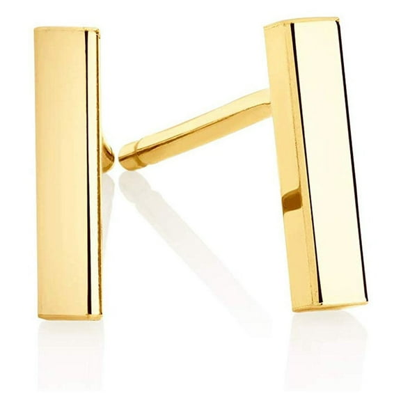 14k Yellow Gold Bar Earrings Polished Stud 12mm Line Stick Minimalist Earrings yellow-gold