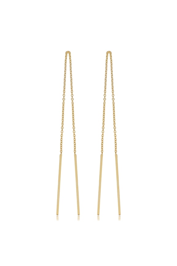 KoolJewelry 14k Yellow Gold Bar Threader Earrings