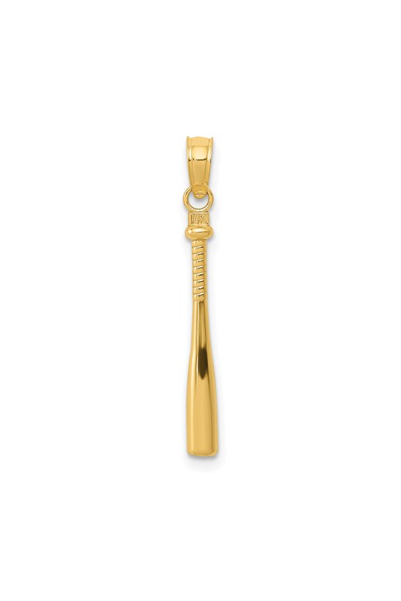14k Yellow Gold Baseball Bat Pendant for Men or Unisex with Detailed Grip, Sports Necklace Symbolizing Athletic Pride and Team Spirit, Real Gold Jewelry for Fans and Players