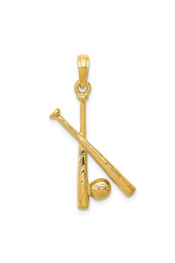14k Yellow Gold Baseball Pendant with Crossed Bats and Ball for Men and Women, Sports Charm Necklace Symbolizing Team Spirit and Passion for the Game, MLB Fan Athletic Jewelry