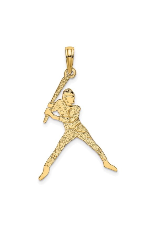 14k Yellow Gold Baseball Pendant for Men and Women, Athletic Batter Charm in Swing Pose, Sporty Unisex Jewelry for Fans, Strength and Passion Symbol, Polished Sports Accessory