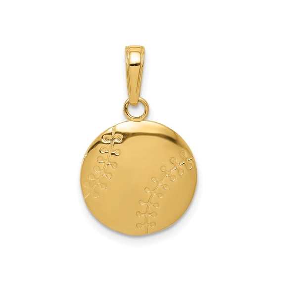 14k Yellow Gold Baseball Pendant Necklace with Stitching Detail, Flat Back Sports Charm for Men, Women, Athletes, Coaches, Fans, Symbolic Jewelry for Softball and MLB Enthusiasts