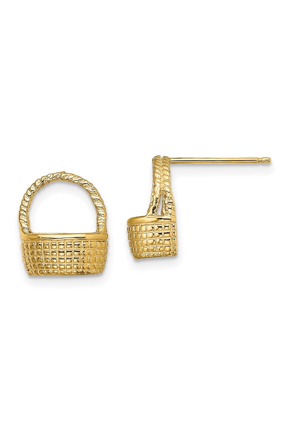 14k Yellow Gold Basket Post Earrings Fine Jewelry For Women Gifts For Her/ 2-D Flat Back ((1Of2)