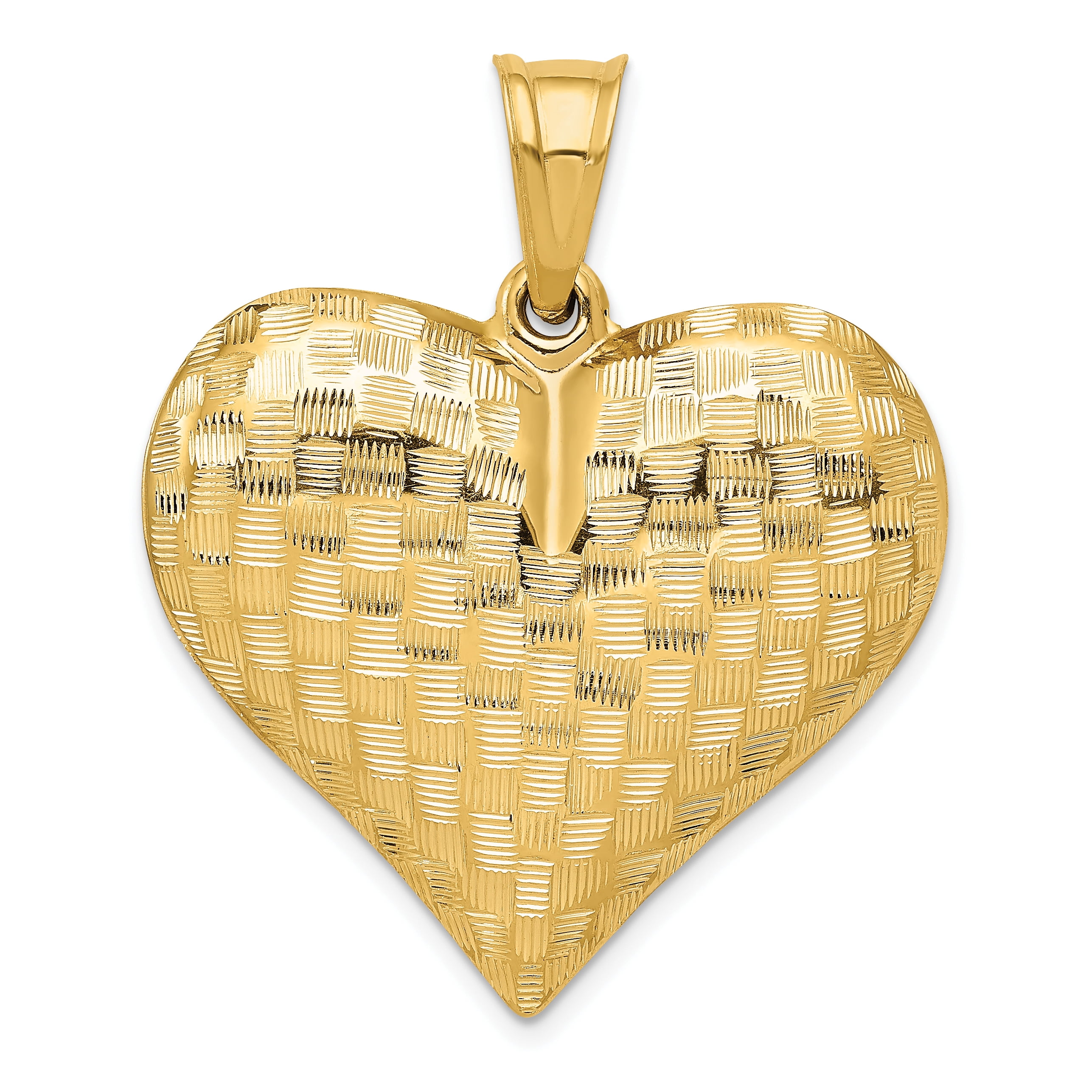 14k Yellow Gold Basket Weave Pattern D Heart Pendant Charm