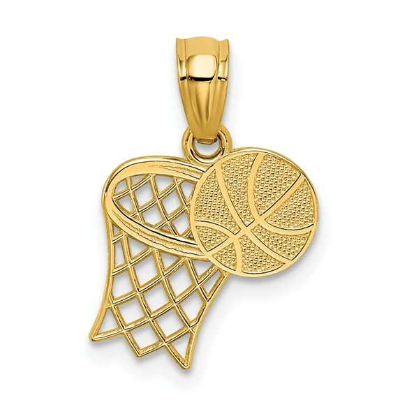 14k Yellow Gold Basketball & Hoop Pendant