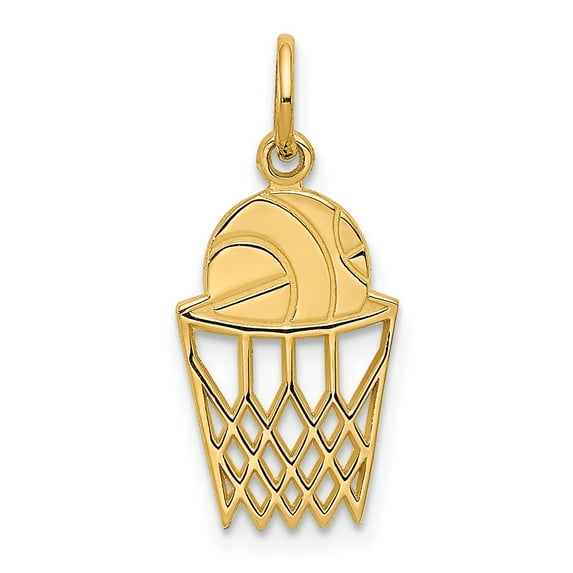 14k Yellow Gold Basketball in Net Charm Pendant