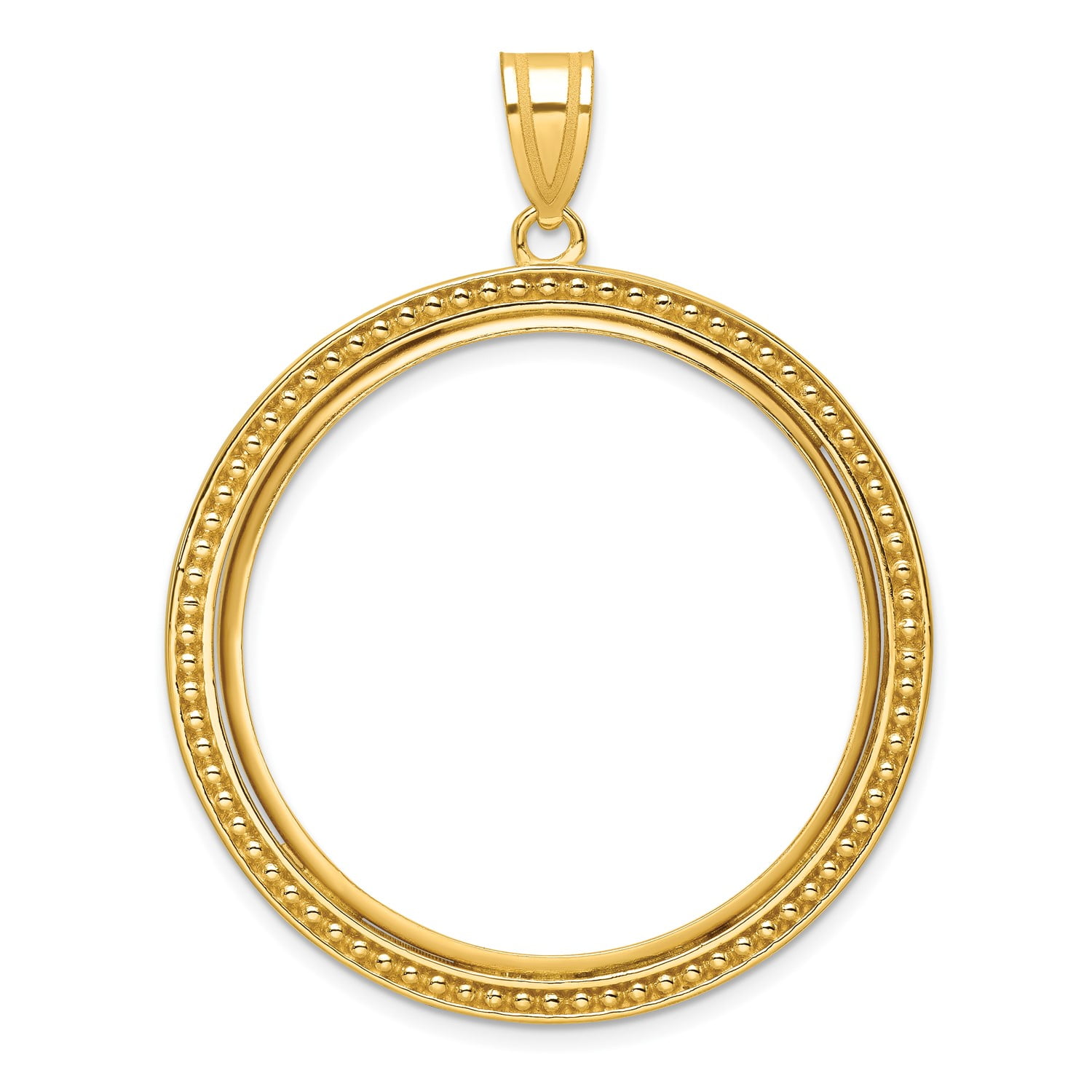 14k Yellow Gold Beaded Frame Prong Setting Coin Bezel Pendant