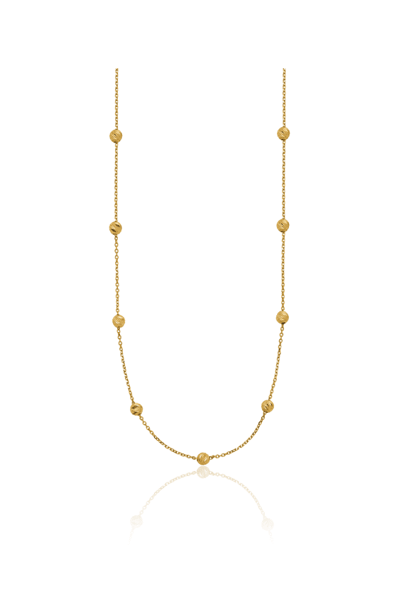 14K Solid Yellow Gold Beads Station Chain Necklace