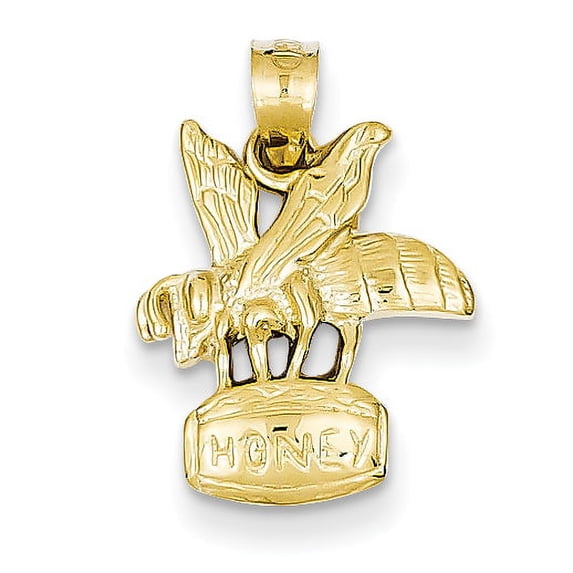 14k Yellow Gold Bee on HONEY Jar Pendant Charm