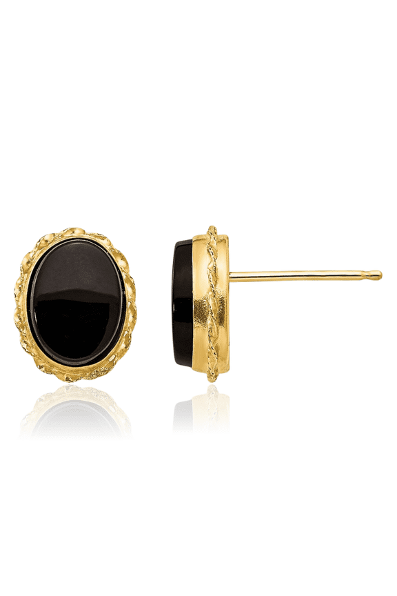 14K Solid Yellow Gold Black Onyx Stud Earrings