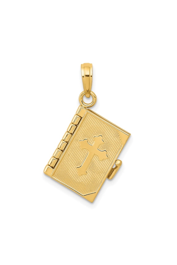 14k Yellow Gold Bible Locket Pendant with Raised Cross, Religious Christian Necklace for Women or Unisex, Spiritual Devotional Jewelry, Faith Symbol Scripture Accessory