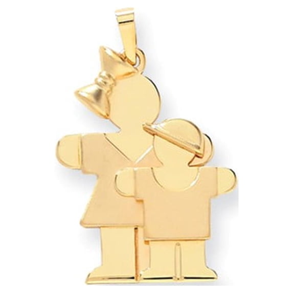 14k Yellow Gold Big Girl & Little Boy Engravable Charm