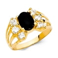 thumbnail image 1 of 14k Yellow Gold Black CZ Cocktail Ring Fashion Band Oval CZ Wide Stylish Polished Fancy Size 6.5, 1 of 1