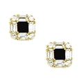 thumbnail image 1 of 14k Yellow Gold Black CZ Small Princess Baguette Cut Fancy Post Earrings 7x7mm Stud Earring for Women, 1 of 2
