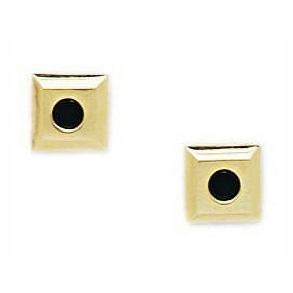 14k Yellow Gold Black Cubic Zirconia Square Screw-Back Earrings - Measures 6x6mm