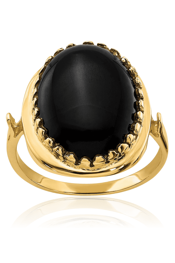 14K Solid Yellow Gold Oval Black Onyx Ring