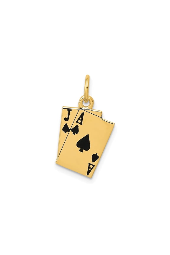 14k Yellow Gold Blackjack Pendant with Jack and Ace of Spades, Unisex Poker Charm, Casino Style Jewelry for Men, Gambling and Card Game Symbol