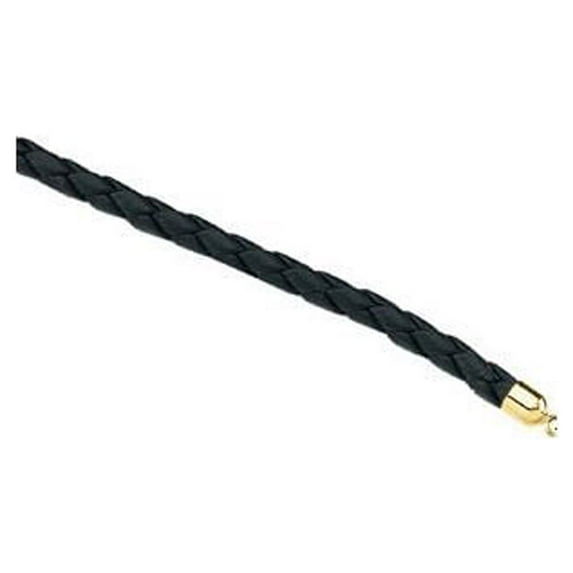 14k Yellow Gold Blk Braided Leather Cord Necklace 18 In - 2.3 Grams