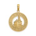 thumbnail image 1 of 14k Yellow Gold Block Island Pendant with Landmark Design, Circular Nautical Charm for Women or Unisex, Coastal Rhode Island Souvenir Necklace, 1 of 6