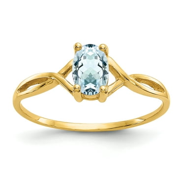 14k Yellow Gold Blue Aquamarine Birthstone Band Ring Size 7.00 March Fine Jewelry For Women Gifts For Her