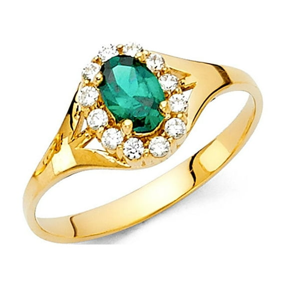 14k Yellow Gold Blue CZ Oval Halo Ring Cocktail Band Right Hand Fashion Polished Fancy Size 8.5