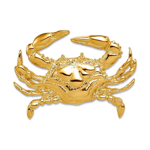 14k Yellow Gold Solid Polished Hidden bail Blue Crab Slide 23x33mm Wide Pendant Necklace for Women