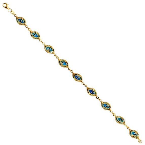 14k Yellow Gold Blue Evil Eye Bracelet Link Bracelet for Women - 6.0 Grams