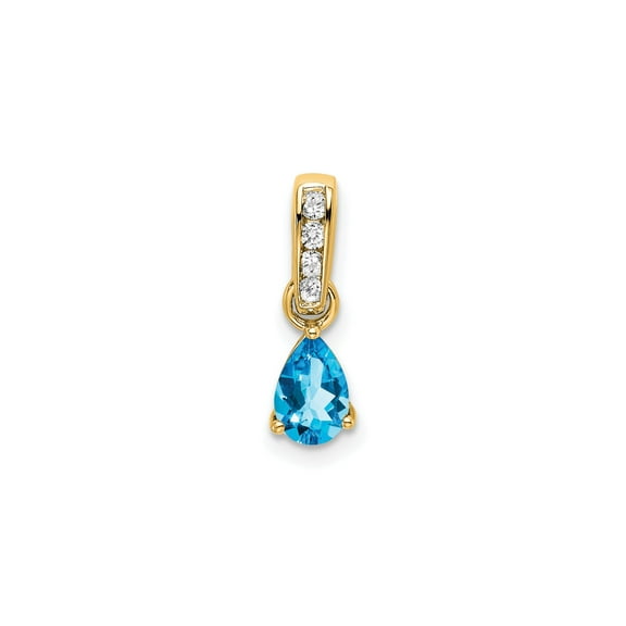 14k Yellow Gold Blue Topaz Pendant Necklace for Women with Diamond Bail, Pear Shape Gemstone Drop, December Birthstone Fine Jewelry