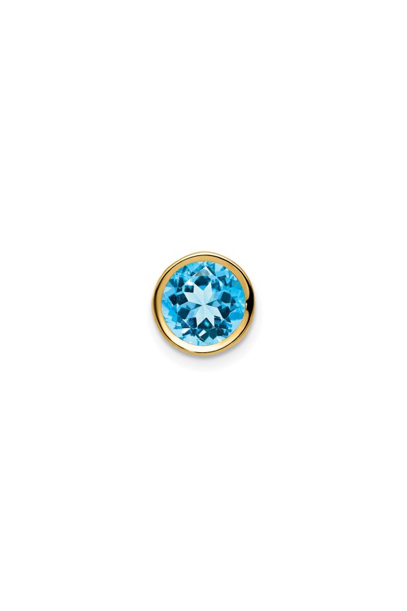 14k Yellow Gold Blue Topaz Stud Earring for Women, Round Faceted Gemstone in Bezel Setting, Symbolizing Clarity and Tranquility, Minimalist Birthstone Jewelry for Everyday Wear