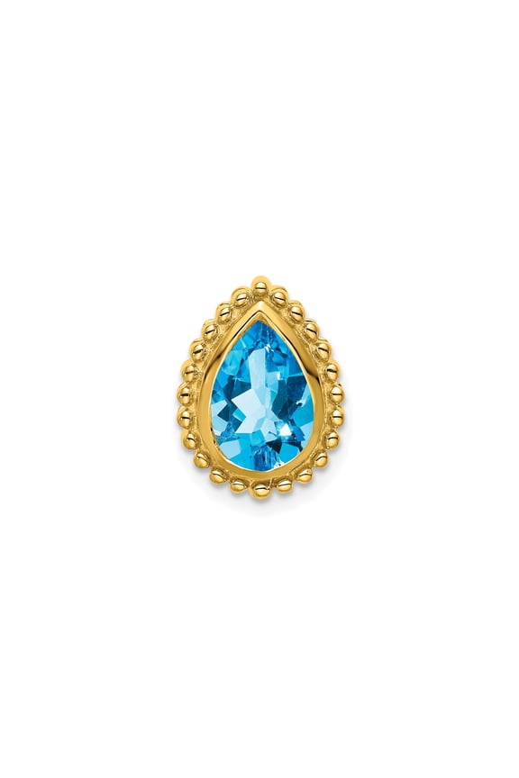 14k Yellow Gold Blue Topaz Stud Earrings for Women, Pear Shaped with Beaded Edge, December Birthstone Jewelry, Elegant Gemstone Style for Everyday or Special Occasion Wear