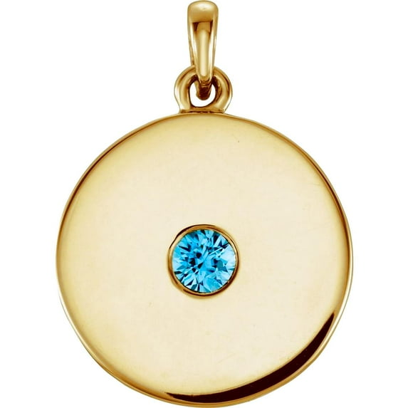 14k Yellow Gold Blue Zircon 3mm Polished Blue Zircon Disc Pendant Necklace Pendant for Women