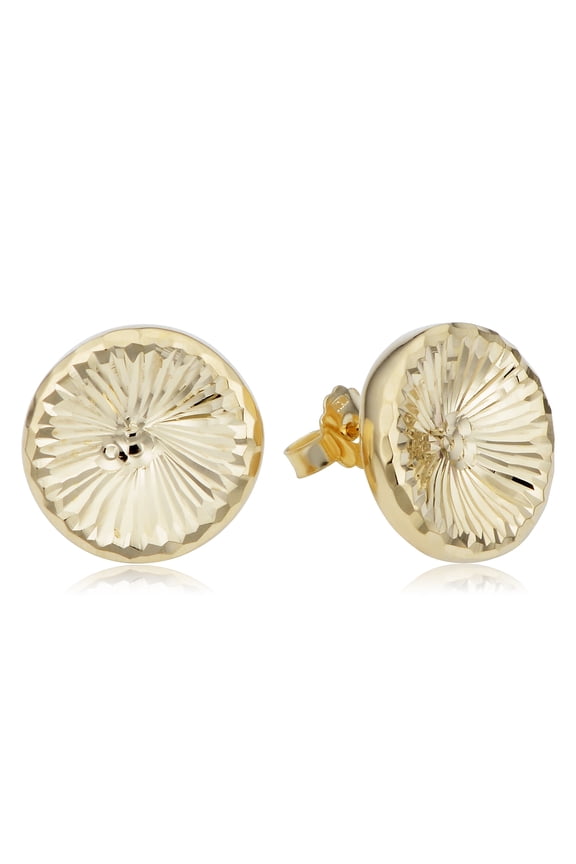 KoolJewelry 14k Yellow Gold Bold Diamond-cut Round Stud Earrings